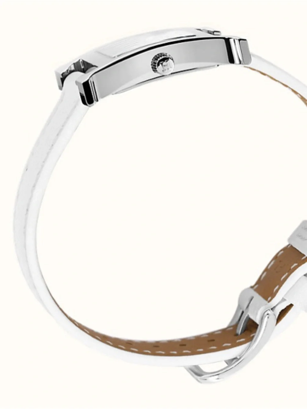 Hermes White Leather H Hour Stainless Steel Women's Watch